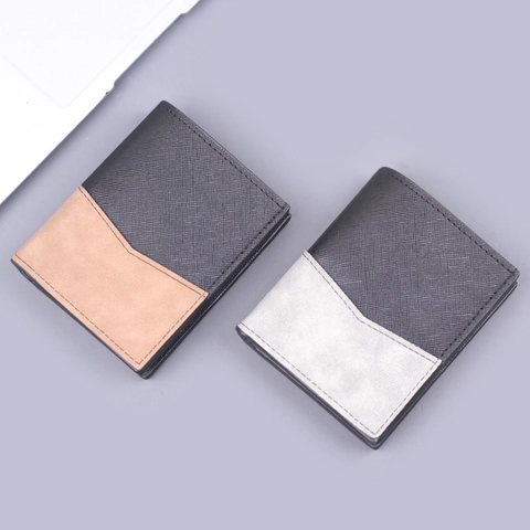 Portafoglio Da Uomo Pelle PU Trama Saffiano Colore A Contrasto Sottile Verticale Business Casual