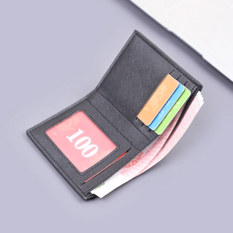 Portafoglio Da Uomo Pelle PU Trama Saffiano Colore A Contrasto Sottile Verticale Business Casual