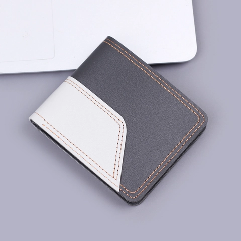 Mens Kurze Bifold Brieftasche PU Leder Color Block Multi Kartenfächer Business Casual Vintage Geldbörse