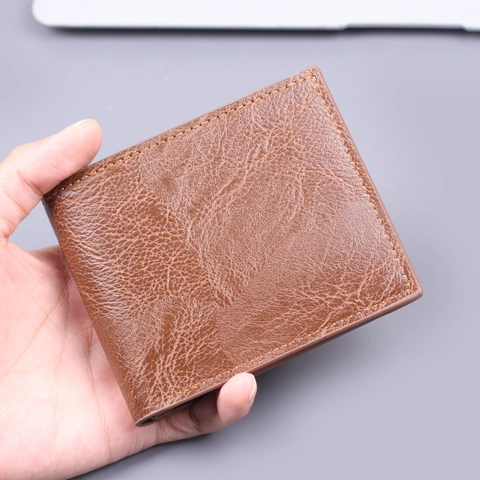 Men's Vintage Bifold Wallet PU Leather Lychee Pattern Short Cash Pocket Multi Card Slot Business Casual Purse