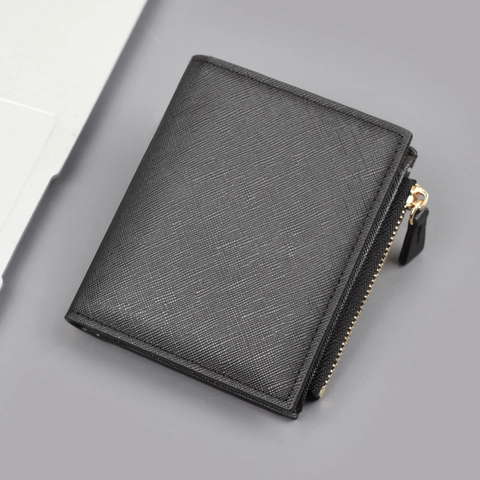 Herren Vertikale Bifold Geldbörse Saffiano Textur PU Leder Multi Kartenfächer Reißverschluss Münzfach Minimalistische Business Brieftasche