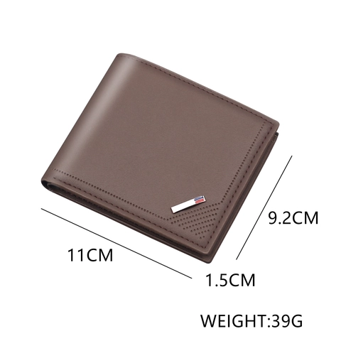 Men's Business Bifold Wallet PU Leather Horizontal Short Purse With Multi Card Slots And Photo Window Classic Stitching Design