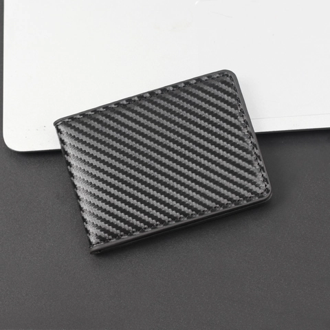 Men Business Carbon Fiber Texture Slim Card Holder Wallet Ultra-light Bi-fold ID Case For Driving License Credit Cards Black
