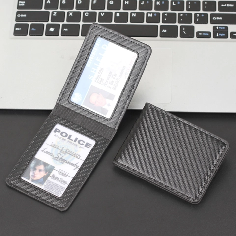 Men Business Carbon Fiber Texture Slim Card Holder Wallet Ultra-light Bi-fold ID Case For Driving License Credit Cards Black