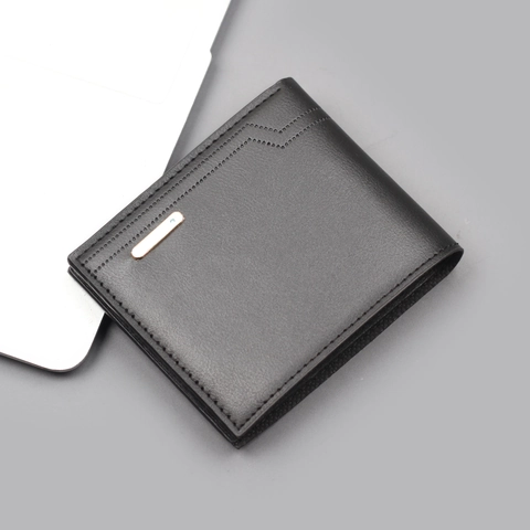 Herren Bifold Geldbörse PU Leder Schlank Horizontal Kurz Kartenhalter Business Casual Multi-Slot