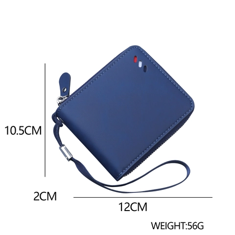 Mens Short Zipper Wallet Matte PU Leather Multi Card Slots Retro Business Purse With Wrist Strap Decorative Stripe