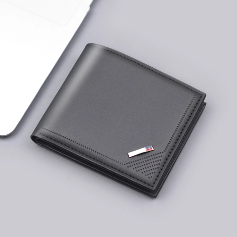 Men's Business Bifold Wallet PU Leather Horizontal Short Purse With Multi Card Slots And Photo Window Classic Stitching Design