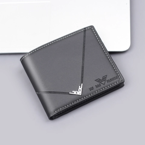 Cartera Bifold de Negocios para Hombre Cuero PU Estrecho Corto Con Ranuras para Tarjetas Decoración Esquinas Metálicas Vintage Color Sólido