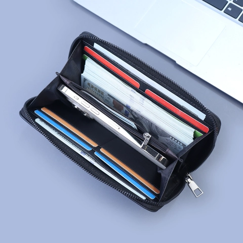 Herren Lange Reißverschluss Brieftasche Große Kapazität Clutch Multifunktionale PU-Leder Kartenhalter Smartphone Tasche Handtasche