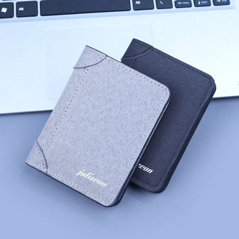 Men's Vintage Canvas Short Wallet Ultra Thin Bi-fold Card Holder Purse With ID Window Lightweight Business Casual Pocket Wallet