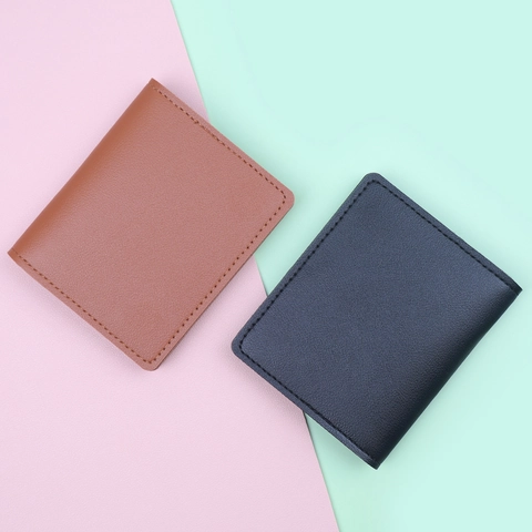 Minimalist PU Leather Women's Bi-fold Card Holder Ultra-thin Mini Wallet Multiple Slots Solid Color ID Case Daily Use