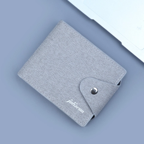 Portafoglio Bifold Da Uomo In Tela Sottile Minimalista Grande Capacità Porta Carte Con Chiusura A Bottone Automatico Leggero Affari Viaggio