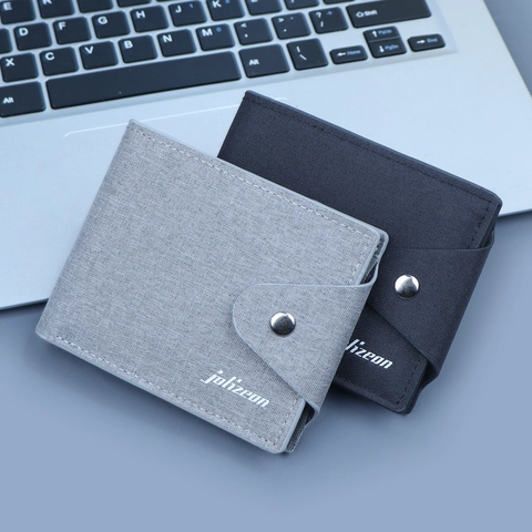 Portafoglio Bifold Da Uomo In Tela Sottile Minimalista Grande Capacità Porta Carte Con Chiusura A Bottone Automatico Leggero Affari Viaggio