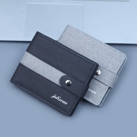 Cartera Corta de Lona para Hombre Triple Pliegue Vintage Color de Contraste Multi Ranuras para Tarjetas Con Bolsillo para Monedas