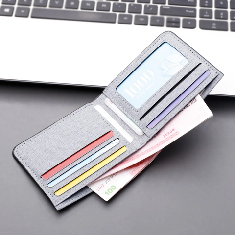 Minimalist Canvas Men Wallet Ultra Thin Bi Fold Short Wallet With Multi Card Slots And Photo Window Durable Fabric Purse