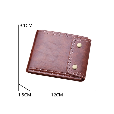 Cartera de Hombre Vintage de Cuero PU Corta Bifold Con Bolsillo de Cremallera Costuras en Contraste Botones de Presión
