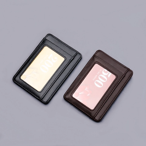 Men's Ultra Thin PU Leather Card Holder Wallet Minimalist ID Window Slim Credit Card Case Office Daily Business Organizer