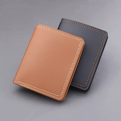 Portafoglio Corto da Uomo Minimalista in Pelle PU Ultrasottile Verticale Porta Carte Con Slot per Patente Cuciture a Contrasto