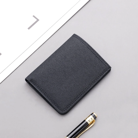 Herren Faltbare Brieftasche Canvas Vertikal Kurz Ultradünn Stoff Geldklammer Mit Reißverschlussfach Minimalistische Business Kartenhalter
