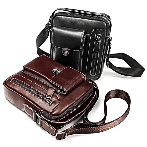 Heren Schoudertas Van Echt Rundleer RFID Bescherming Verticale Crossbody Tas Zakelijke Messenger Handtas Met Meerdere Vakken