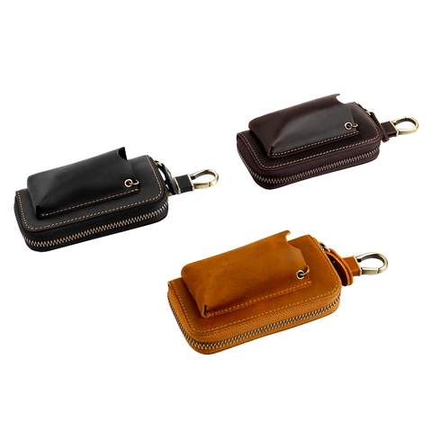 Genuine Leather Key Case Multi Functional Car Key Holder Vintage Cowhide Leather Key Wallet For Men Women Business Accessory