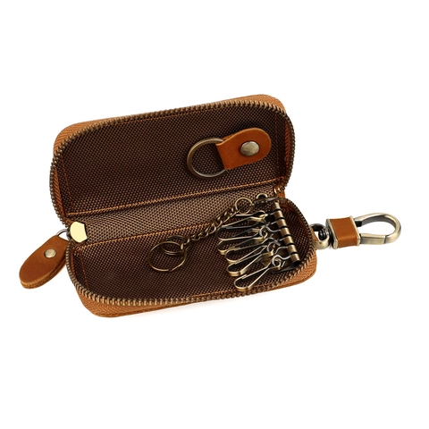 Genuine Leather Key Case Multi Functional Car Key Holder Vintage Cowhide Leather Key Wallet For Men Women Business Accessory