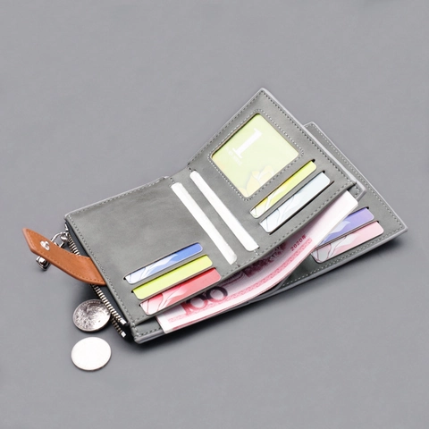 Men's Short Canvas Wallet Business Casual Card Holder With Zipper Pocket Button Strap Driver License Wallet Purse