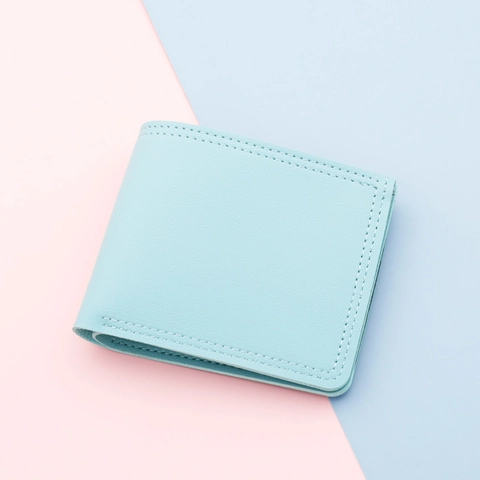 Minimalist PU Leather Women Short Wallet Ultra Thin Folding Coin Purse With Card Slots Zipper Photo Window Snap Closure Fashion Litchi Pattern Finger Wallet