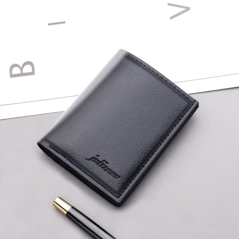 Portafoglio Uomo Pelle PU Motivo Litchi Ultra Sottile Corto Porta Carte Finestra ID Business Minimalista