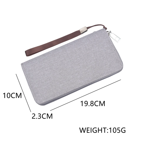 Minimalist Men Canvas Long Zipper Wallet Large Capacity Multi Card Slot Clutch Bag With Wrist Strap For Phone Cash