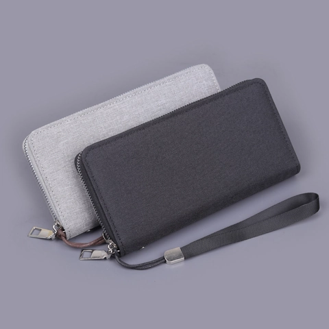 Minimalist Men Canvas Long Zipper Wallet Large Capacity Multi Card Slot Clutch Bag With Wrist Strap For Phone Cash
