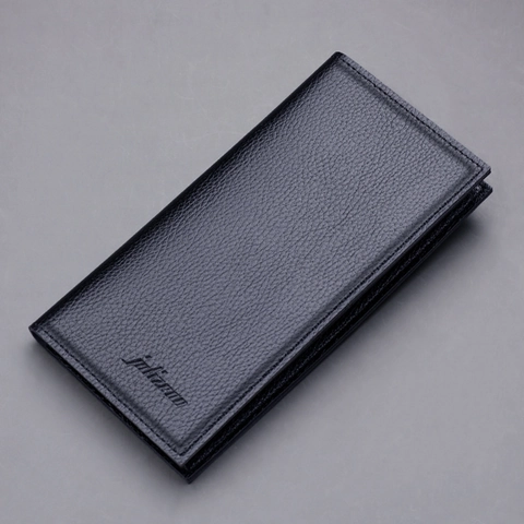 Portafoglio Lungo da Uomo Ultra Sottile in Pelle PU Motivo Litchi Slot Per Più Carte Portafoglio Bifold Business Casual