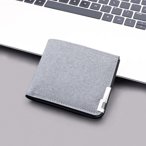 Men's Minimalist Canvas Slim Bi-fold Wallet Metal Corner Trim Ultra Light Business Casual Short Purse For Cash Cards