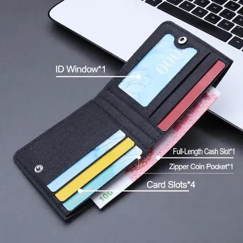 Minimalistische Canvas Herren-Geldbörse Bi-fold Schlankes Design Metall-Eckenverzierung Ultraleicht Business Casual Portemonnaie