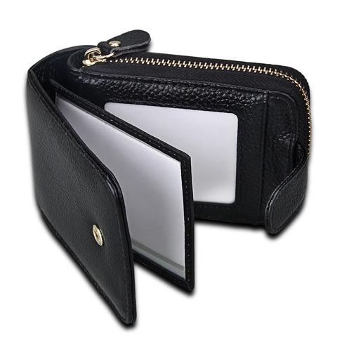 Portacarte In Vera Pelle Blocco RFID Portafoglio Grana Litchi Stile Fisarmonica Grande Capacità Cerniera Multifunzionale