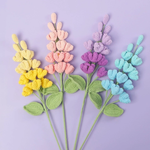 Handmade Crochet Flower Knitted Yarn Gradient Lilac Bouquet Artificial Plants For Home Decor Office Table Ornament Gift