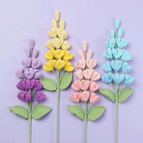 Handmade Crochet Flower Knitted Yarn Gradient Lilac Bouquet Artificial Plants For Home Decor Office Table Ornament Gift