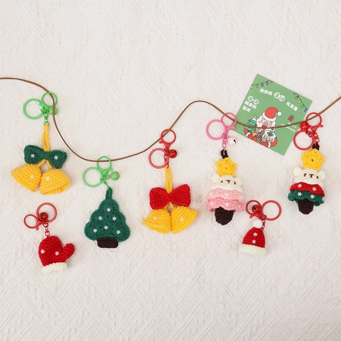 Handgemaakte Gehaakte Wollen Sleutelhanger Hanger Cartoon Kerstboom Hoed Handschoenen Schattig Tas Ornament Cadeau