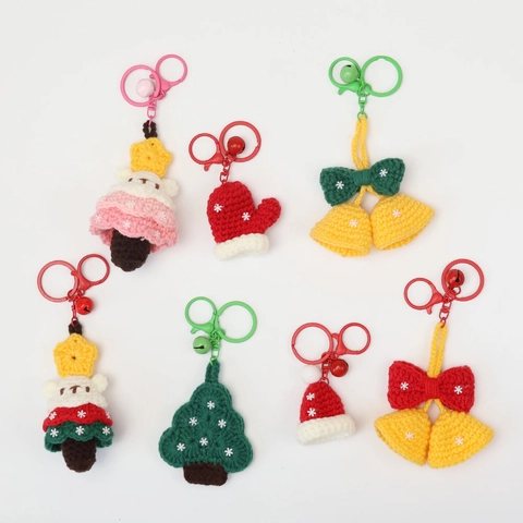 Handgemaakte Gehaakte Wollen Sleutelhanger Hanger Cartoon Kerstboom Hoed Handschoenen Schattig Tas Ornament Cadeau