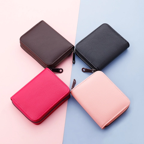 Porte-cartes en Cuir PU à Texture Litchi Avec Fermeture Éclair Multi-emplacements pour Hommes Femmes Organisateur de Cartes de Crédit Mince