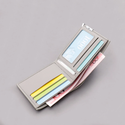 Herren Geldbörse Kurz Bifold PU Leder Schlank Ultradünn Kartenfächer Führerschein Halter Minimalistisch Urban Stil Portemonnee