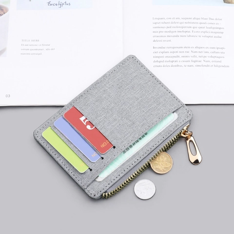Portacarte Minimalista in Tela Con Tasca a Cerniera Laterale Sottile Custodia per Carte di Credito Uomo Donna