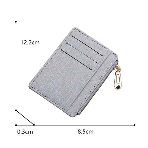 Portacarte Minimalista in Tela Con Tasca a Cerniera Laterale Sottile Custodia per Carte di Credito Uomo Donna