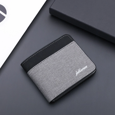 Portafoglio Corto da Uomo in Tela Casual Bifold Minimalista Con 7 Scomparti per Carte 2 Scomparti per Banconote