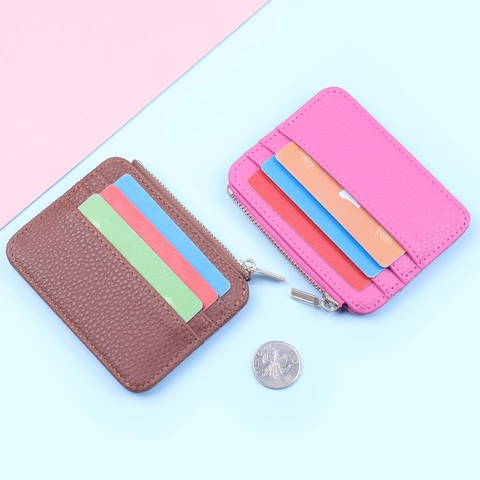 Ultra Thin PU Leather Zipper Card Holder Pebble Texture Multi Slot RFID Blocking ID Credit Card Sleeve Mini Coin Purse Wallet
