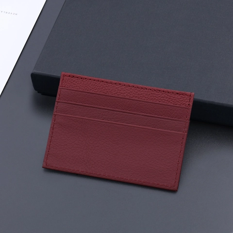Slim Genuine Cowhide Leather Card Holder For Men Minimalist Multi Slot Lychee Pattern Business Credit Card Case Wallet