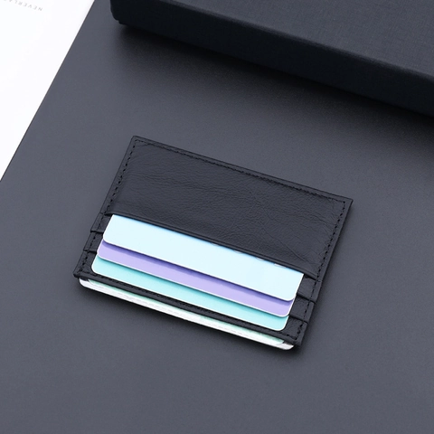 Slim Genuine Cowhide Leather Card Holder For Men Minimalist Multi Slot Lychee Pattern Business Credit Card Case Wallet