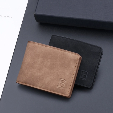 Heren Korte Tweeledige Minimalistische PU Leren Portemonnee Met Kaartsleuven Ritsvak Effen Kleur Vintage Zakelijke Stijl