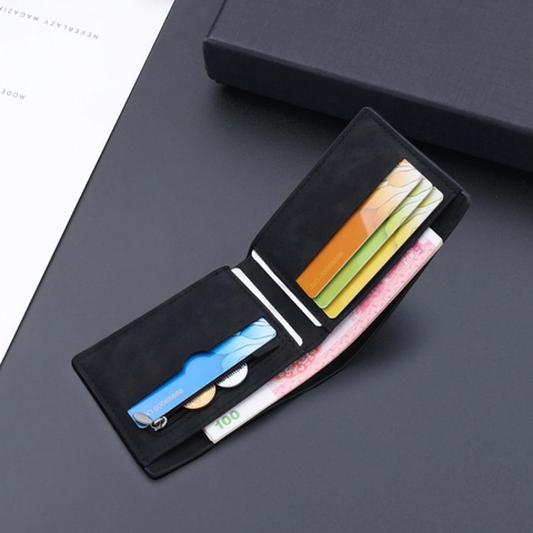 Heren Korte Tweeledige Minimalistische PU Leren Portemonnee Met Kaartsleuven Ritsvak Effen Kleur Vintage Zakelijke Stijl