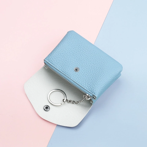Women Mini Coin Purse PU Leather Litchi Pattern Small Wallet With Keychain Snap Closure Zipper Pocket Card Holder For Daily Use
